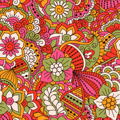 Hand drawn seamless pattern with floral elements. 