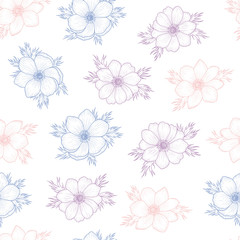 Fototapeta na wymiar Floral seamless pattern of flower anemone in colors of 2016, Flower seamless pattern for card, mothers day, wedding, birthday, textile, web, wallpaper, wrapping, Vector flower