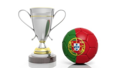 3d rendering of a Golden Silver trophy and soccer ball