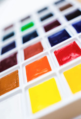 Watercolor paint palette closeup
