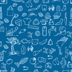 pattern with doodle elements. Family, food, nature.