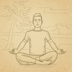 Man meditating in lotus pose.