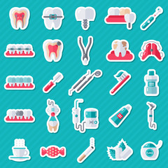 Dental Flat Sticker Icons Set