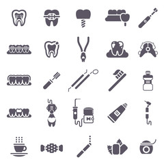 Set of Black Dental Icons Isolated on White. 
