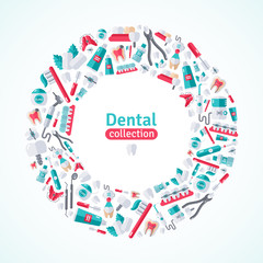 Circle Frame with Dental Flat Icons.