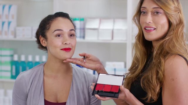  TV presenter on a shopping channel selling beauty products & doing makeover