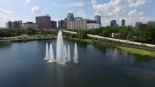 Aerial of downtown Orlando, Florida, as seen from Lake Lucerne