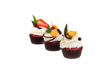 Tasty cake with pieces of fruit