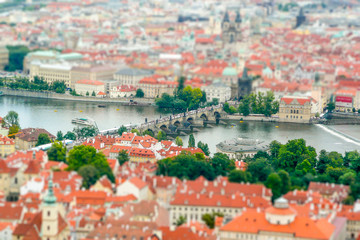 Naklejka premium Panoramic view of Prague, Czech Republic. Tilt-shift effect applied
