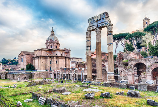 Forum of Caesar, ruins in Via dei Fori Imperiali, Rome