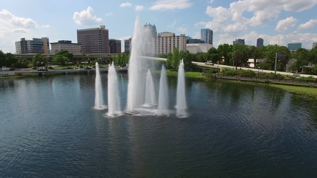 Aerial of downtown Orlando, Florida, as seen from Lake Lucerne