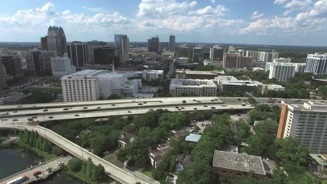 Aerial of downtown Orlando, Florida, as seen from Lake Lucerne