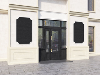 Obraz na płótnie Canvas Shop exterior with blank chalkboards