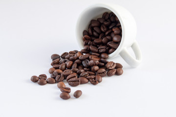 Coffee beans in coffee cup white background