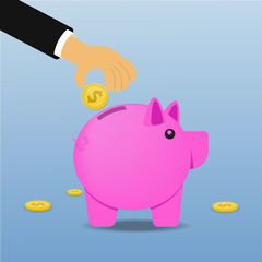 Saving money.Drop into the piggy bank.