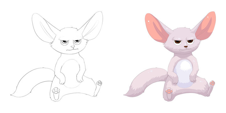 Creative Illustration and Innovative Art: Animal Set: Sketch Line Art and Coloring Book: Fennec Fox, Bat-eared Fox. Realistic Fantastic Cartoon Style Character Design, Wallpaper, Story, Card Design
