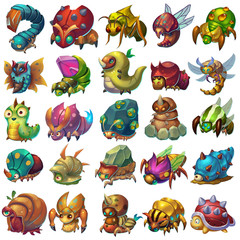 Creative Illustration and Innovative Art: Monster Insect Worm Bug Set 1 iSolated on White Background. Realistic Fantastic Cartoon Style Character Design, Wallpaper, Story, Card Design   © info@nextmars.com