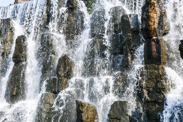 Beautiful waterfall flow scene in the park