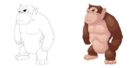Creative Illustration and Innovative Art: Animal Set: Sketch Line Art and Coloring Book: Gorilla, Orangutan, Monkey, APE.Realistic Fantastic Cartoon Style Character Design, Wallpaper Story Card Design © info@nextmars.com