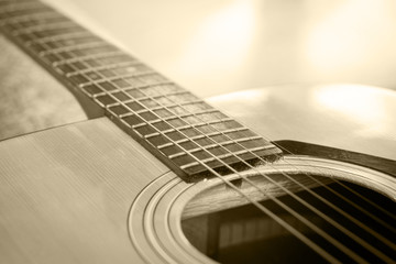 Close up acoustic guitar detail vintage filter