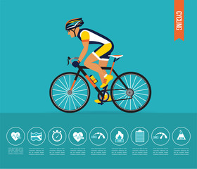 Cyclist on the sports bike. Bicycle vector infographic