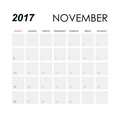 Template of calendar for November 2017

