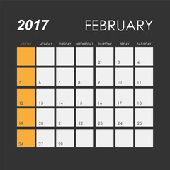 Template of calendar for February 2017
