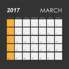 Template of calendar for March 2017
