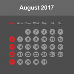 Template of calendar for August 2017
