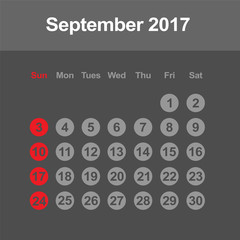 Template of calendar for September 2017

