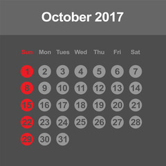 Template of calendar for October 2017

