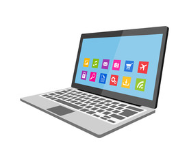 Laptop with icons flat illustration