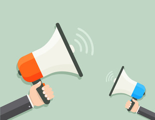 Two megaphones flat illustration