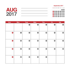 Template of calendar for August 2017

