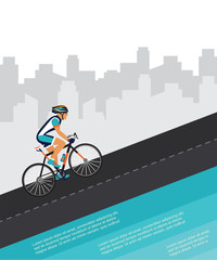 cycling competition race poster. cyclist riding through the city