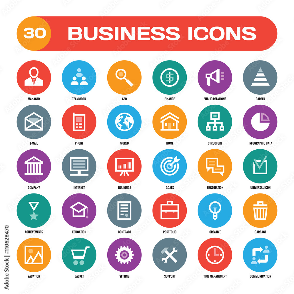 Poster 30 business creative vector icons in flat style for material design projects. business vector icons 