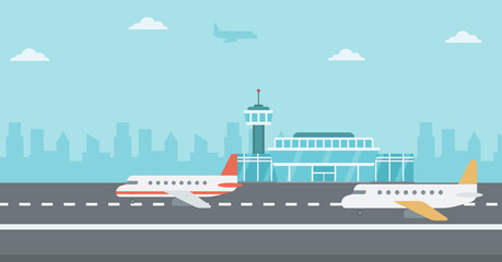 Fototapeta premium Background of airport with airplanes.