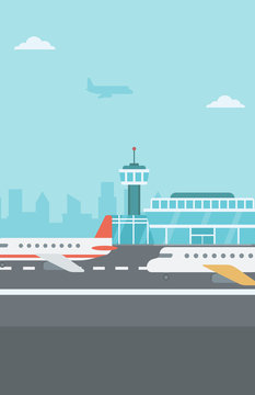 Background of airport with airplanes.
