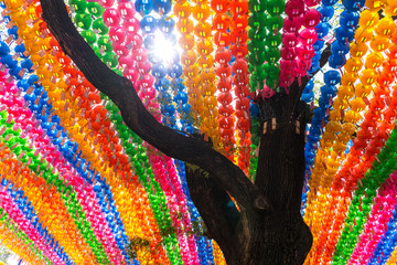 Obraz premium rows of lanterns in jogyesa temple