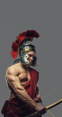 Fototapeta na wymiar Roman warrior with bow.