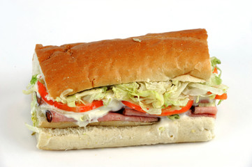 fresh ham sandwich with vegetable and cheese on white background