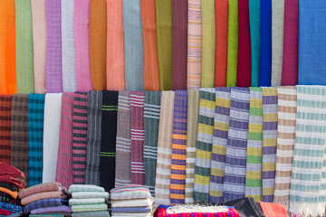 Scarves at a market on the Inle lake in Myanmar