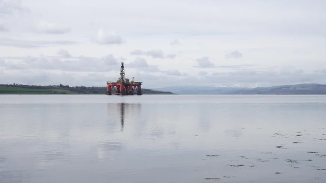 Semi Submersible Oil Rig at Cromarty Firth in Invergordon, Scotland (Panning Motion)
