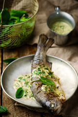 trout stewed with sauce from a sorrel.