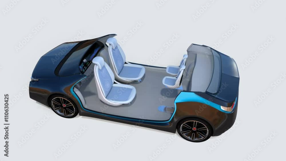 Aufkleber 3d animation of autonomous car interior. rotatable backrest equip with lcd monitor.