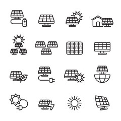 thin line solar power icon set, vector eps10