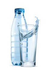 Water bottle and glass, vector icon
