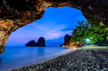 Lichtdoorlatende rolgordijnen Railay Beach, Krabi, Thailand Famous Phranang cave at Raylay Railay Beach, Krabi : Thailand