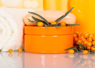 Sea-buckthorn berries and cream, soap, towel