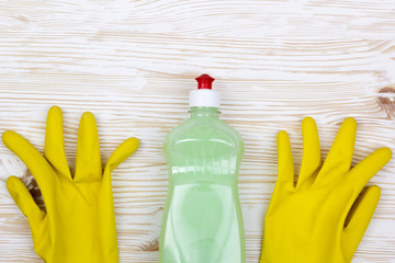 Detergent and latex gloves